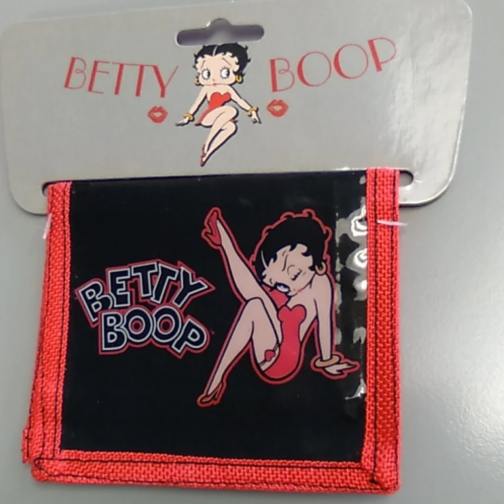 Betty Boop folding money wallet bag black vinyl with red trim small adult kid